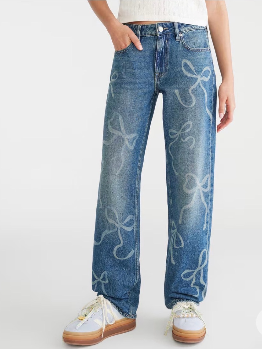 🎀Aeropostale Women’s Low-Rise Baggy 90s Bow Print Denim Jeans | 00